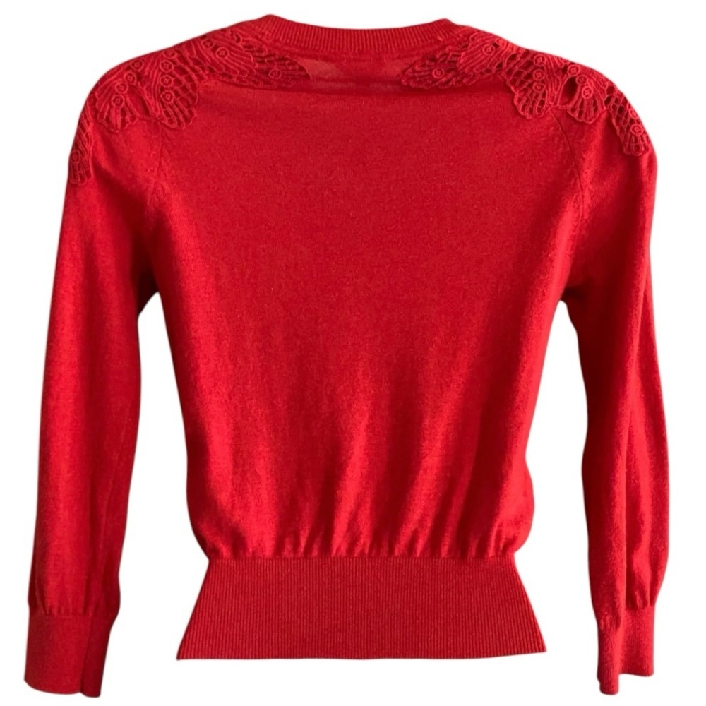 Heritage 1981 Red Cardigan M Crochet Lace Cotton Y2K Twee Preppy Button Front - Picture 8 of 10